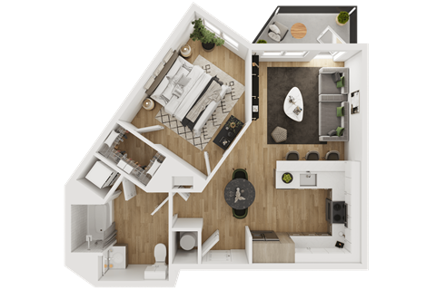 Floor plan for 1 bed, 1 bath, 662 sqft